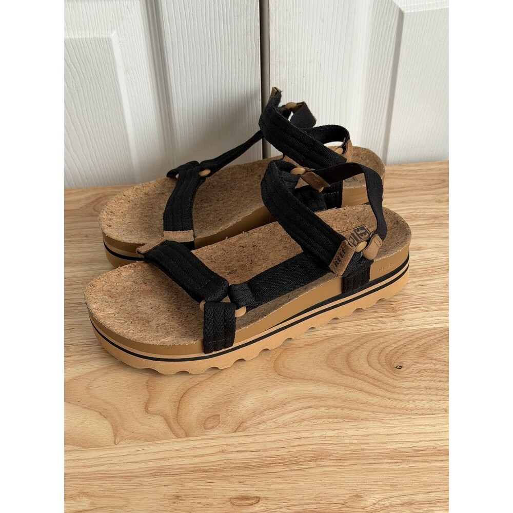 Reef Cushion Rem Hi Womens Platform Sandals Size 7 Black Adjustable Straps